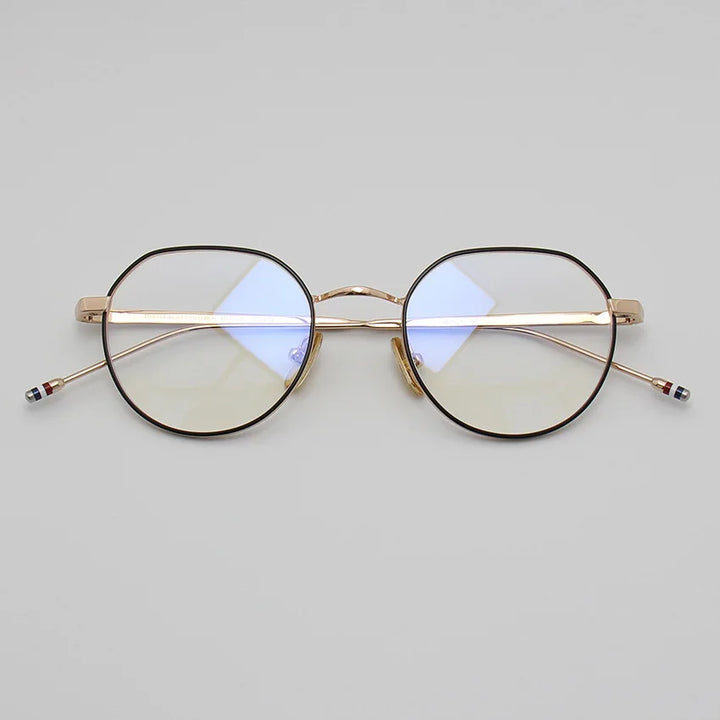 Black Mask Unisex Full Rim Flat Top Oval Alloy Eyeglasses 42914 Full Rim Black Mask Black-Gold