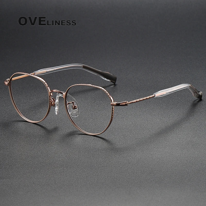 Oveliness Unisex Full Rim Flat Top Round Titanium Eyeglasses 80935 Full Rim Oveliness coffee gold