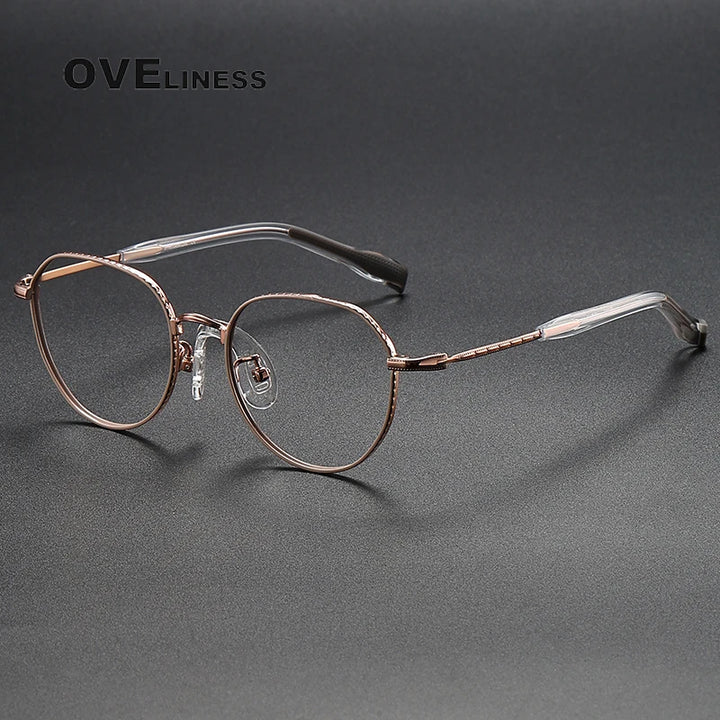Oveliness Unisex Full Rim Flat Top Round Titanium Eyeglasses 80935 Full Rim Oveliness coffee gold