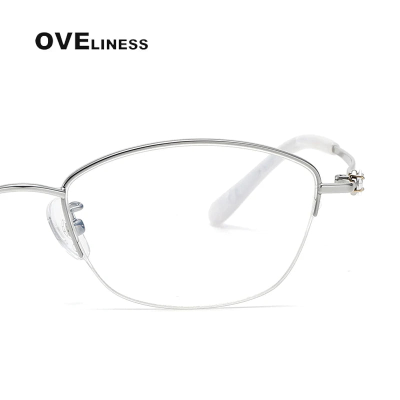 Oveliness Women's Semi Rim Oval Square Titanium Eyeglasses 6017 Semi Rim Oveliness
