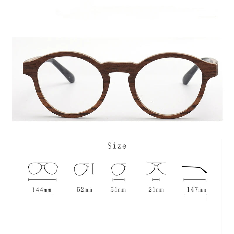 Hdcrafter Unisex Full Rim Round Wood Eyeglasses 5329 Full Rim Hdcrafter Eyeglasses