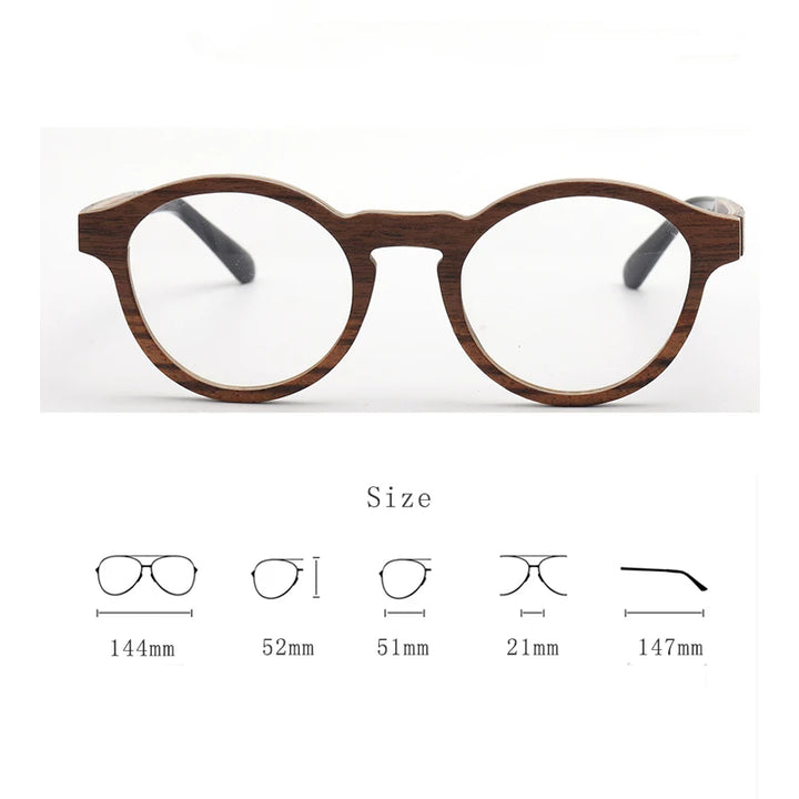 Hdcrafter Unisex Full Rim Round Wood Eyeglasses 5329 Full Rim Hdcrafter Eyeglasses