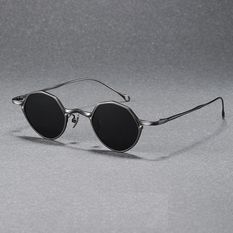 Black Mask Unisex Full Rim Polygon Titanium Polarized Sunglasses S5973 Sunglasses Black Mask