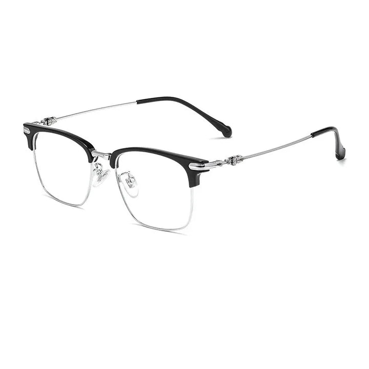 Kocolior Unisex Full Rim Square Titanium Alloy Hyperopic Reading Glasses 8366 Reading Glasses Kocolior Black Silver 0