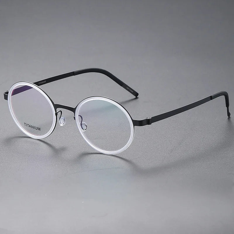 Black Mask Women's Full Rim Round Screwless Titanium Eyeglasses 49707 Full Rim Black Mask Transparent-Gray