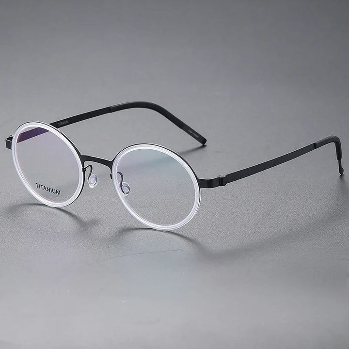Black Mask Women's Full Rim Round Screwless Titanium Eyeglasses 49707 Full Rim Black Mask Transparent-Gray