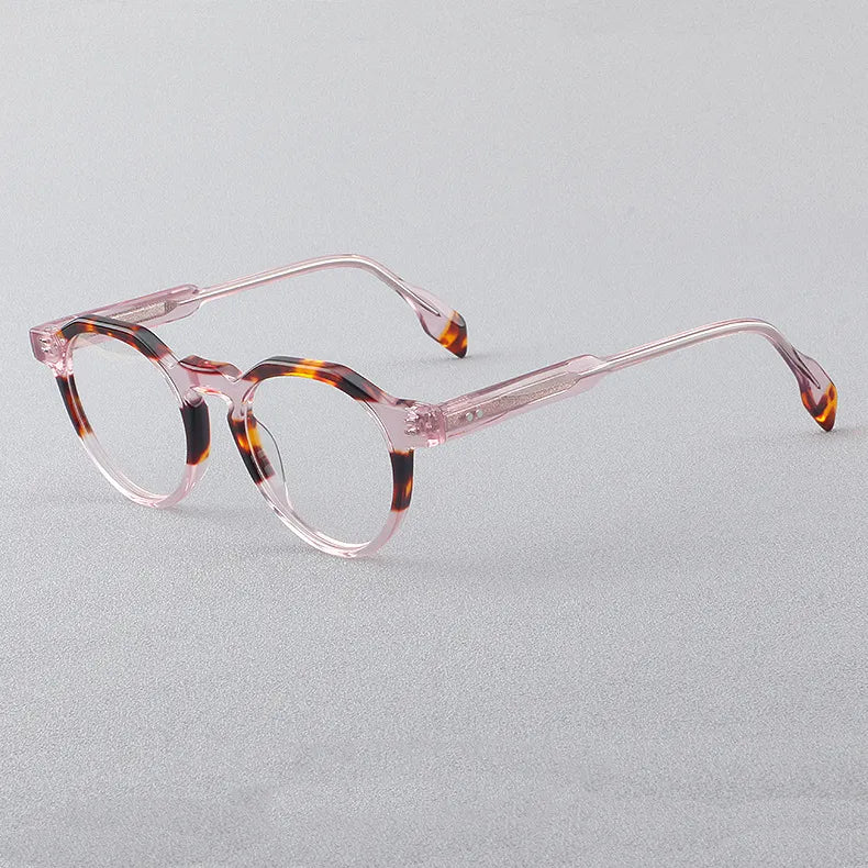 CCspace Women's Full Rim Flat Top Round Acetate Eyeglasses 56910 Full Rim CCspace C4PinkLeopard