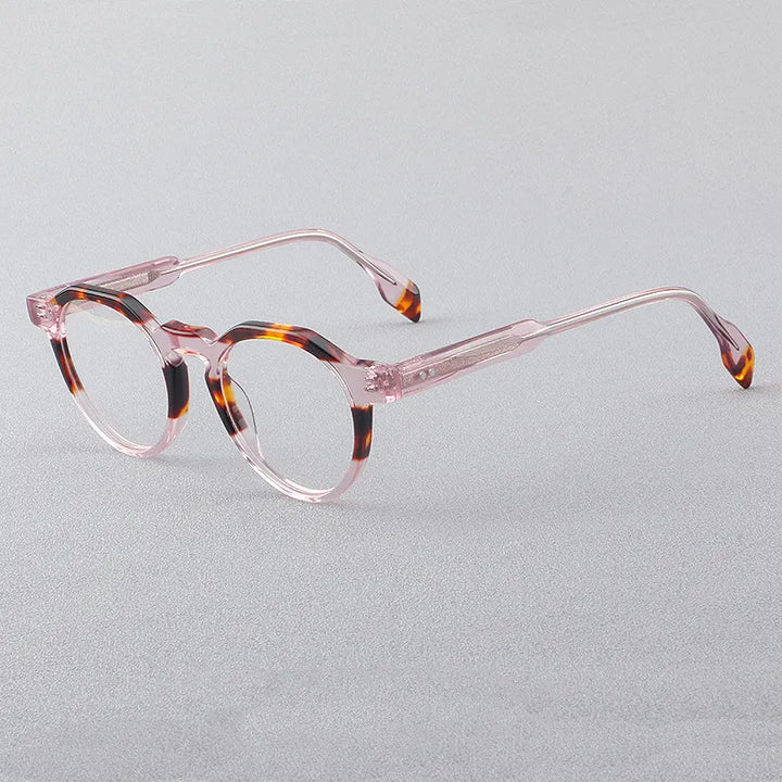 CCspace Women's Full Rim Flat Top Round Acetate Eyeglasses 56910 Full Rim CCspace C4PinkLeopard