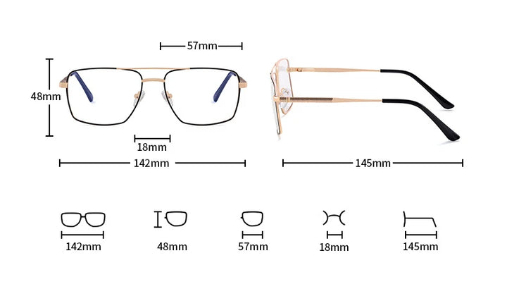 CCspace Unisex Full Rim Square Double Bridge Alloy Eyeglasses 57288 Full Rim CCspace