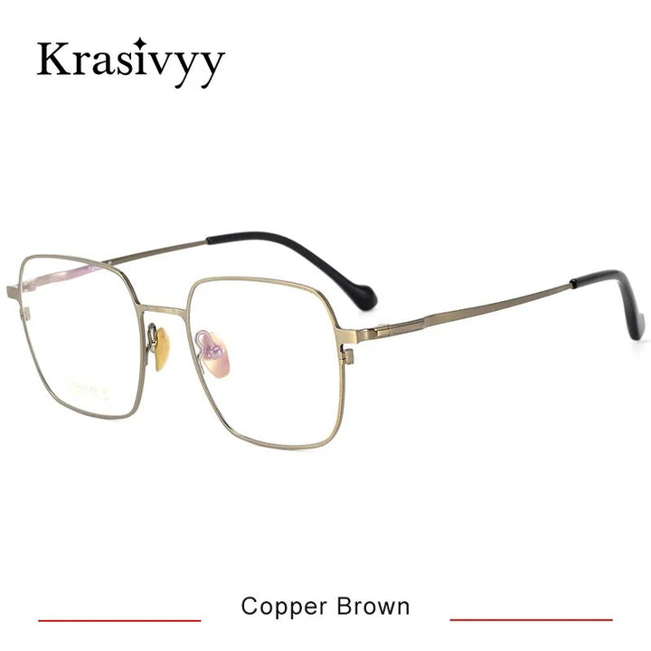 Krasivyy Men's Full Rim Square Titanium Eyeglasses Hm5005 Full Rim Krasivyy Copper Brown CN 