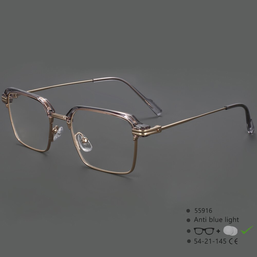 CCspace Men's Full Rim Square Brow Line Alloy Acetate Eyeglasses 55916 Full Rim CCspace GrayGold China