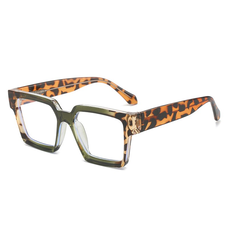 CCspace Unisex Full Rim Square PC Plastic Eyeglasses 56604 Full Rim CCspace C7GreenLeopard