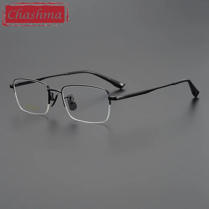 Chashma Ochki Women's Semi Rim Square Titanium Eyeglasses 91039 Semi Rim Chashma Ochki Black