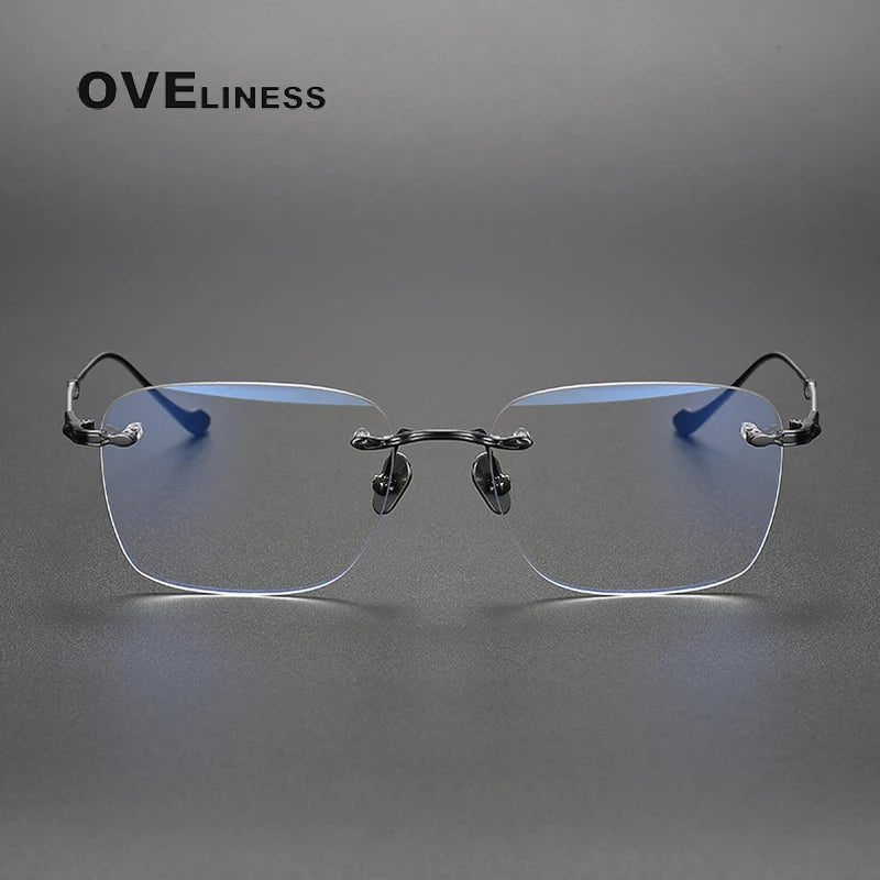 Oveliness Unisex Rimless Square Titanium Eyeglasses 80956 Rimless Oveliness   
