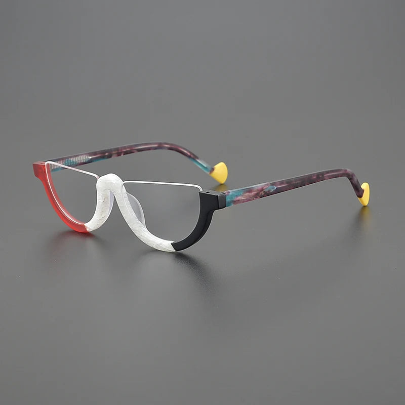 Hewei Unisex Semi Rim Oval Cat Eye Acetate Eyeglasses 9361 Semi Rim Hewei C5 CHINA