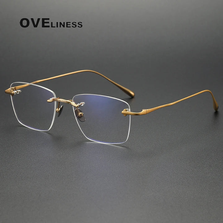 Oveliness Unisex Rimless Square Titanium Eyeglasses 80954 Rimless Oveliness gold