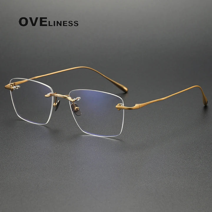 Oveliness Unisex Rimless Square Titanium Eyeglasses 80954 Rimless Oveliness gold  