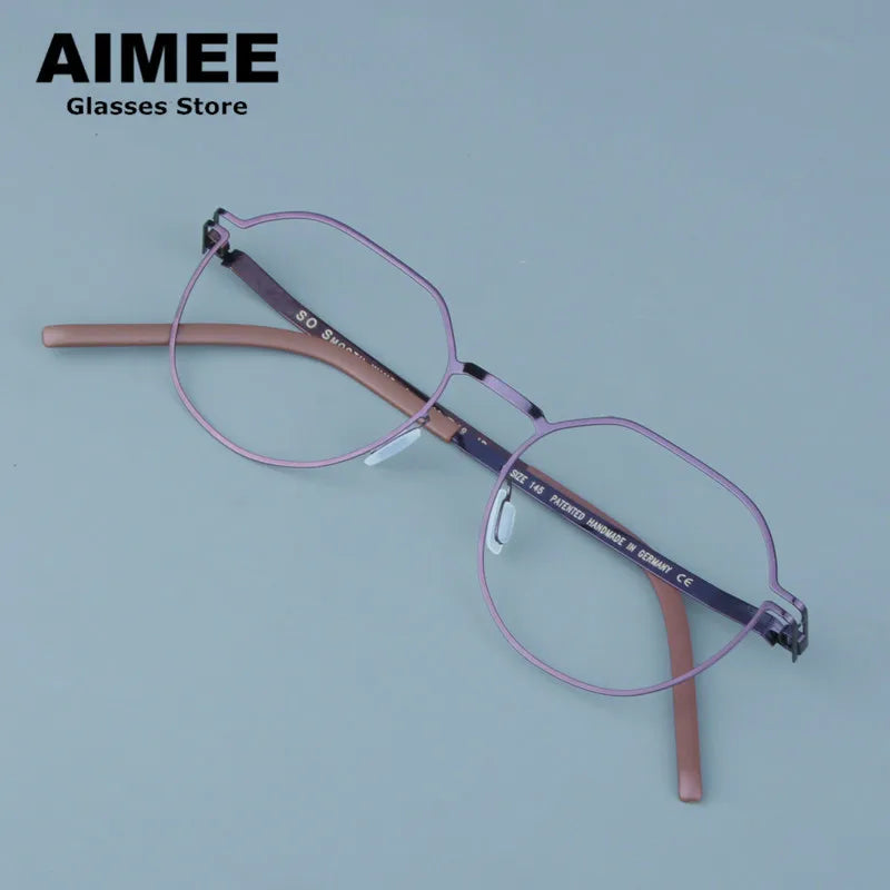 Aimee Women's Full Rim Flat Top Polygon Steel Eyeglasses 13649 Full Rim Aimee Purple