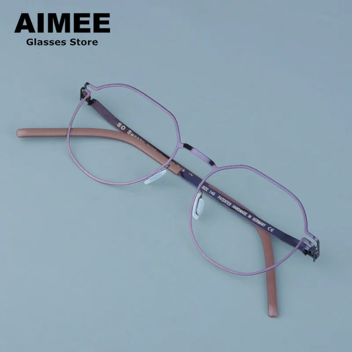 Aimee Women's Full Rim Flat Top Polygon Steel Eyeglasses 13649 Full Rim Aimee Purple