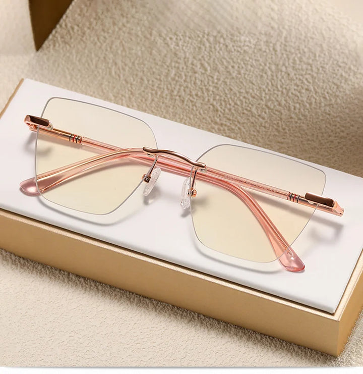Ralferty Women's Rimless Flat Top Polygon Acetate Eyeglasses R83600 Rimless Ralferty