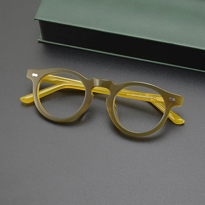 CCSpace Unisex Full Rim Round Acetate Eyeglasses 57331 Full Rim CCspace yellow  