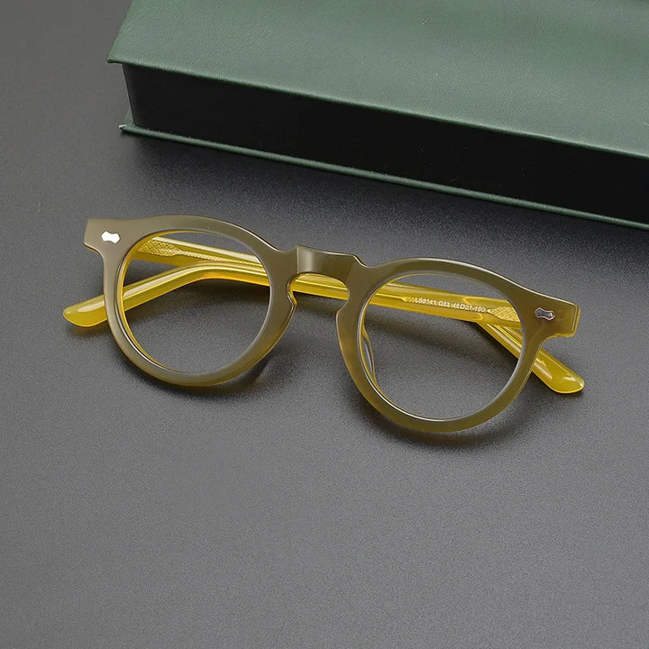 CCspace Unisex Full Rim Round Acetate Eyeglasses 57331 Full Rim CCspace yellow