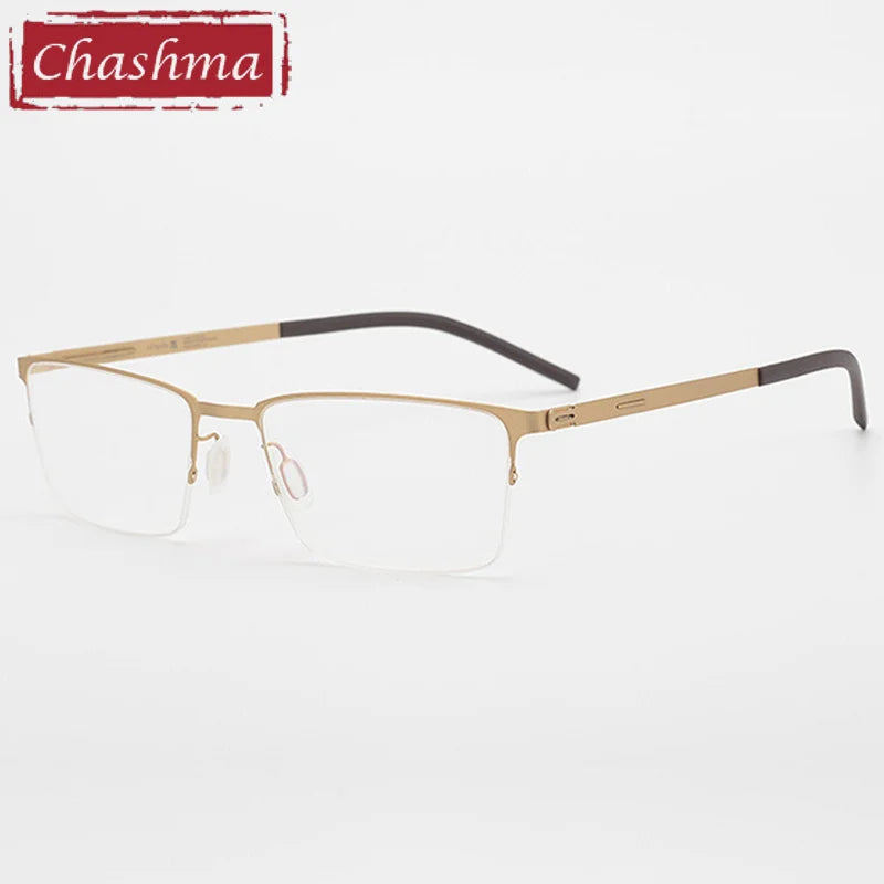 Chashma Ottica Men's Semi Rim Oval Titanium Eyeglasses 4010 Semi Rim Chashma Ottica Gold  