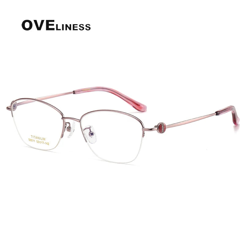 Oveliness Women's Semi Rim Oval Square Titanium Eyeglasses 196011 Semi Rim Oveliness purple pink