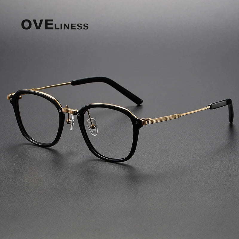 Oveliness Unisex Full Rim Square Titanium Eyeglasses M109 Full Rim Oveliness black gold