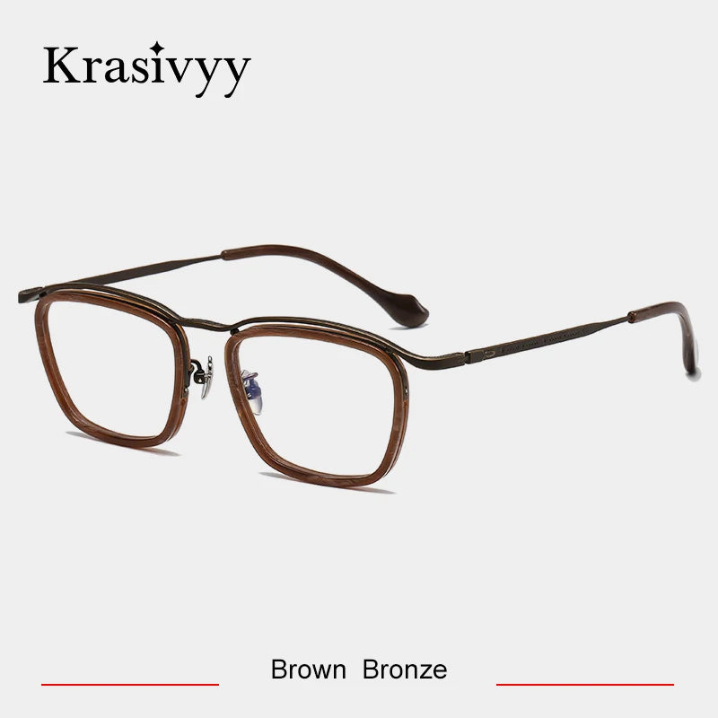 Krasivyy Unisex Full Rim Square Titanium Acetate Eyeglasses 45916 Full Rim Krasivyy Brown Bronze