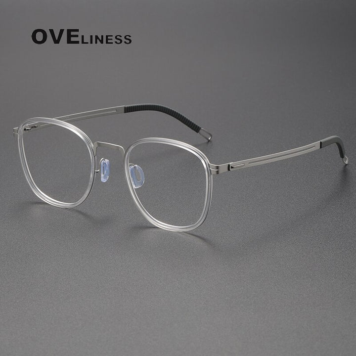 Oveliness Unisex Full Rim Square Screwless Titanium Eyeglasses 8202307 Full Rim Oveliness transparent silver  