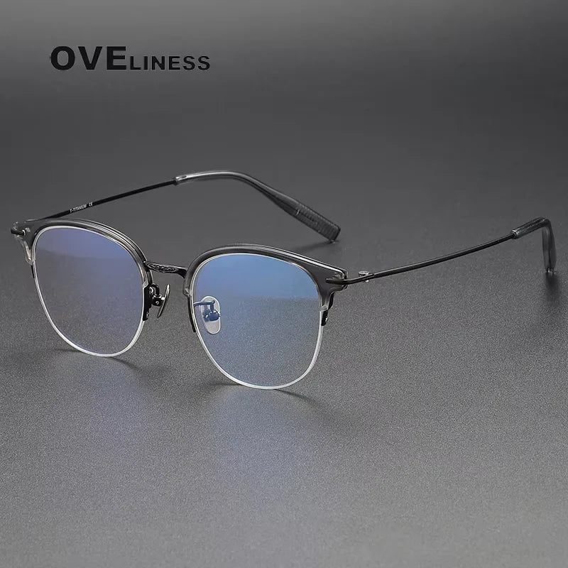 Oveliness Women's Full Rim Round Acetate Titanium Eyeglasses 80988