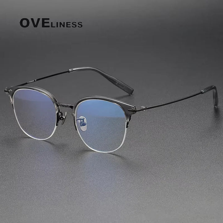 Oveliness Women's Full Rim Round Acetate Titanium Eyeglasses 80988