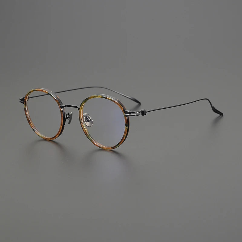Gatenac Unisex Full Rim Round Acetate Titanium Eyeglasses Gxyj1552