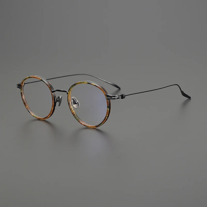 Gatenac Unisex Full Rim Round Acetate Titanium Eyeglasses Gxyj1552