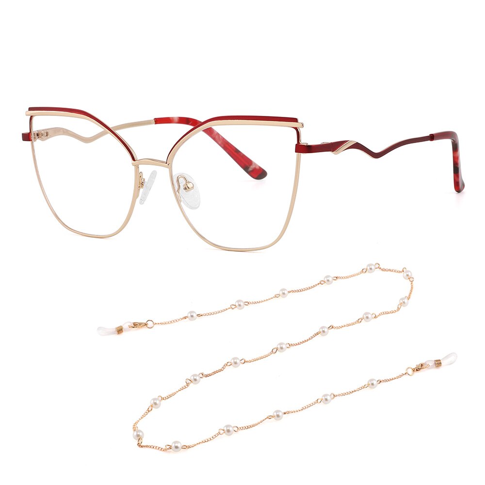 Laoyehui Women's Full Rim Square Cat Eye Alloy Presbyopic Reading Glasses Chain Glr8455 Reading Glasses Laoyehui 0(NO BLUE LIGHT) C3 red With Chains 
