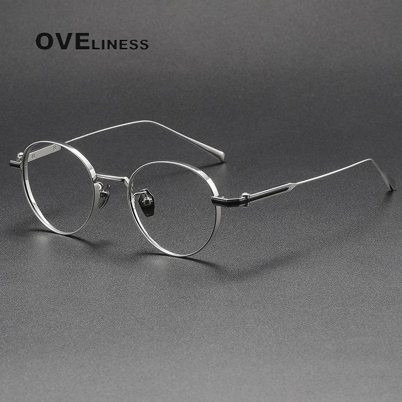 Oveliness Unisex Full Rim Round Titanium Eyeglasses 80983 Full Rim Oveliness silver black