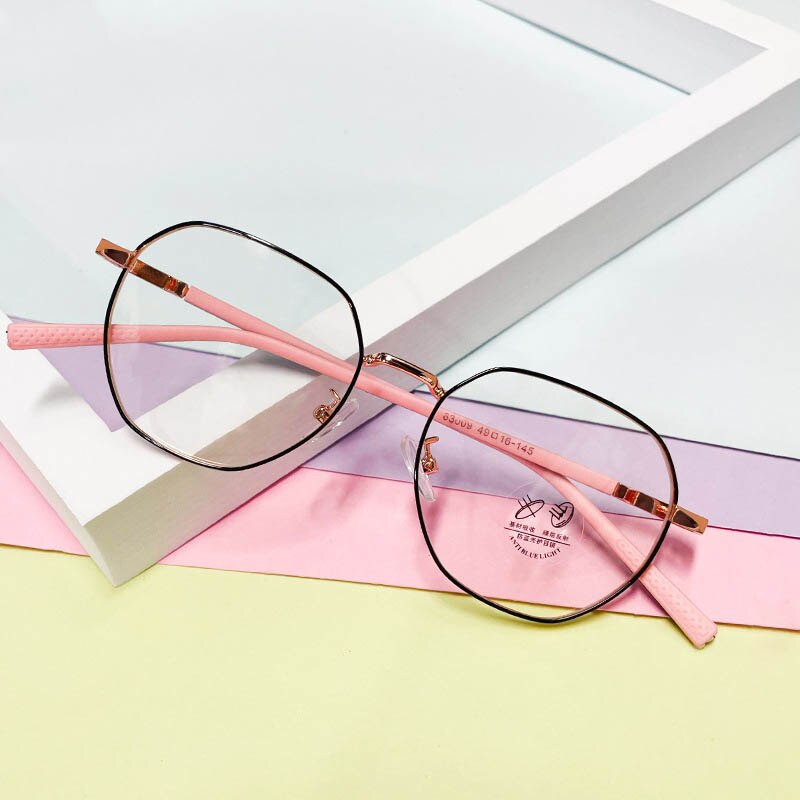 CCspace Unisex Youth Full Rim Polygon Alloy Eyeglasses 56567 Full Rim CCspace C1BlackGold