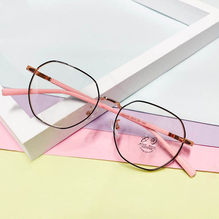CCspace Unisex Youth Full Rim Polygon Alloy Eyeglasses 56567 Full Rim CCspace C1BlackGold