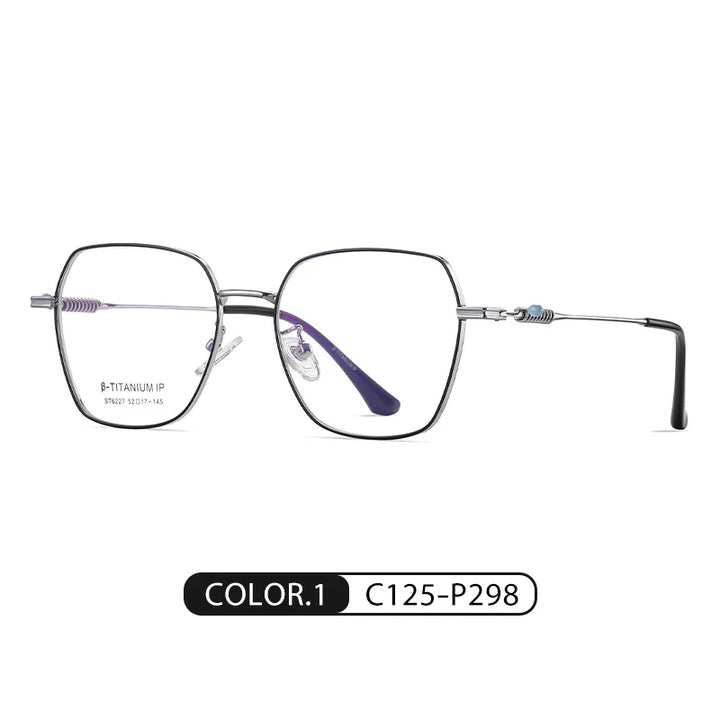 Reven Jate Women's Full Rim Flat Top Polygon Titanium Eyeglasses 6227 Full Rim Reven Jate C125