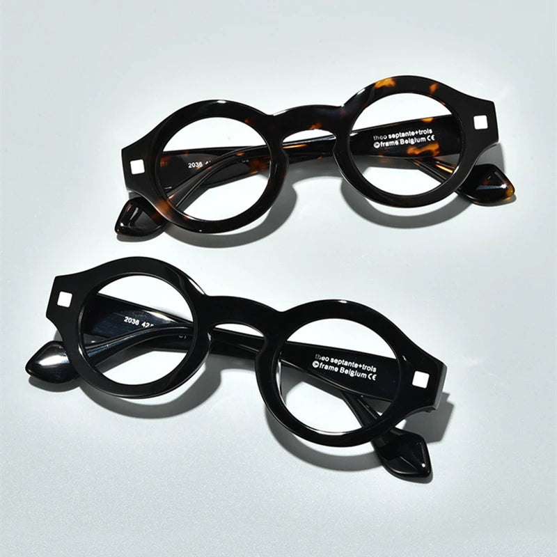 Black Mask Unisex Full Rim Round Acetate Eyeglasses L2036 Full Rim Black Mask