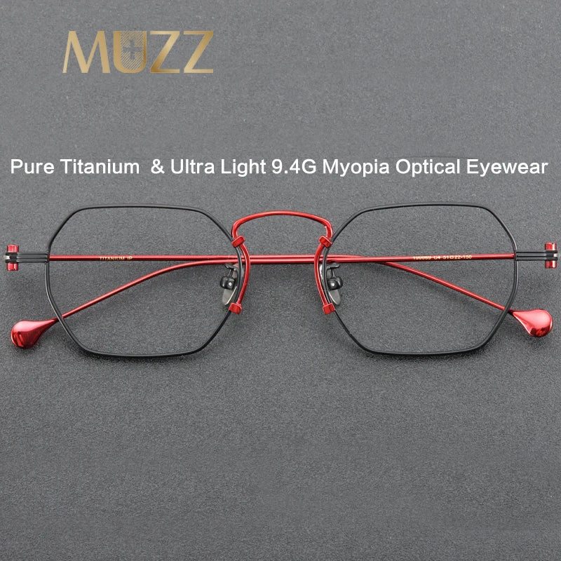 Muzz Unisex Full Rim Flat Top Square Titanium Eyeglasses 1969 Full Rim Muzz   