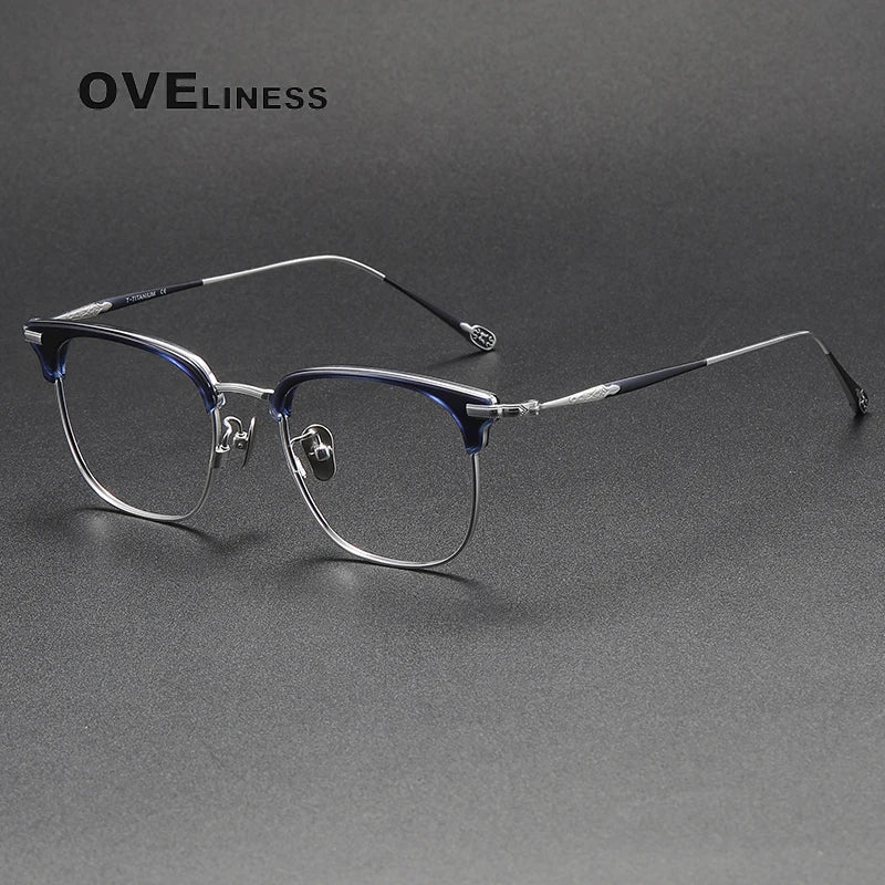 Oveliness Unisex Full Rim Square Titanium Eyeglasses 809901 Full Rim Oveliness blue silver  