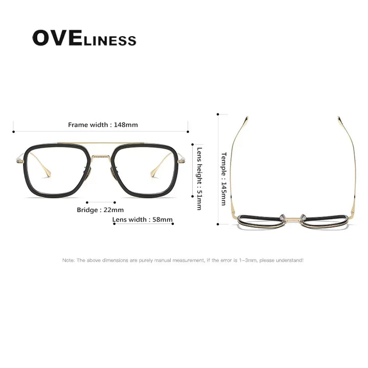 Oveliness Unisex Full Rim Square Double Bridge Acetate Titanium Eyeglasses 714006 Full Rim Oveliness
