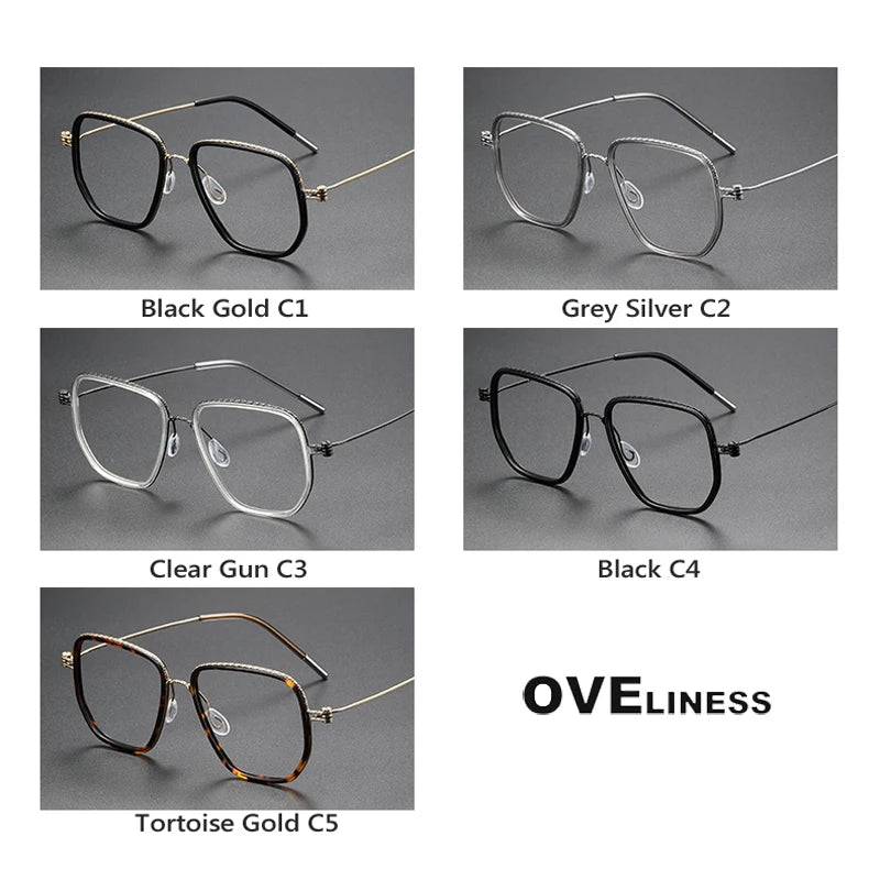 Oveliness Unisex Full Rim Square Acetate Titanium Eyeglasses 80894 Full Rim Oveliness   