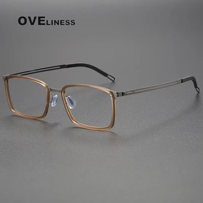 Oveliness Women's Full Rim Square Titanium Acetate Eyeglasses 82004 Full Rim Oveliness brown gun