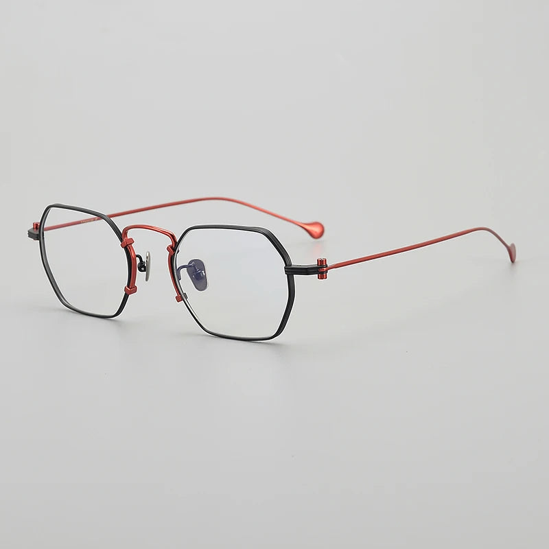Muzz Unisex Full Rim Flat Top Square Titanium Eyeglasses 1969 Full Rim Muzz Red