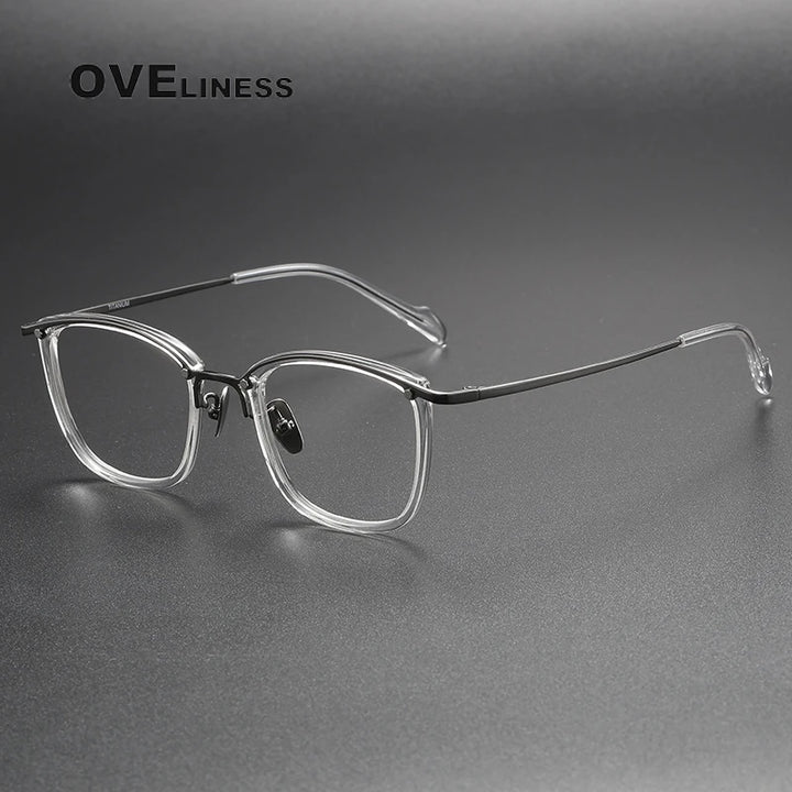 Oveliness Unisex Full Rim Square Acetate Titanium Eyeglasses Y053 Full Rim Oveliness transparent gun  