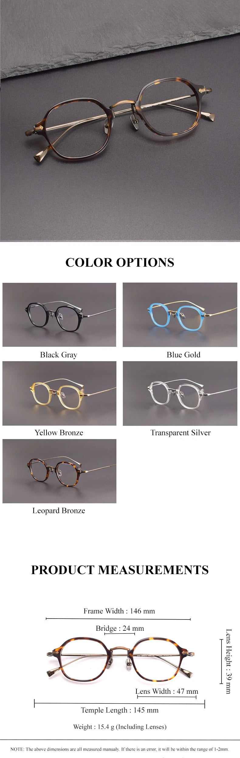 Chashma Unisex Full Rim Flat Top Round Acetate Titanium Eyeglasses 183 Full Rim Chashma