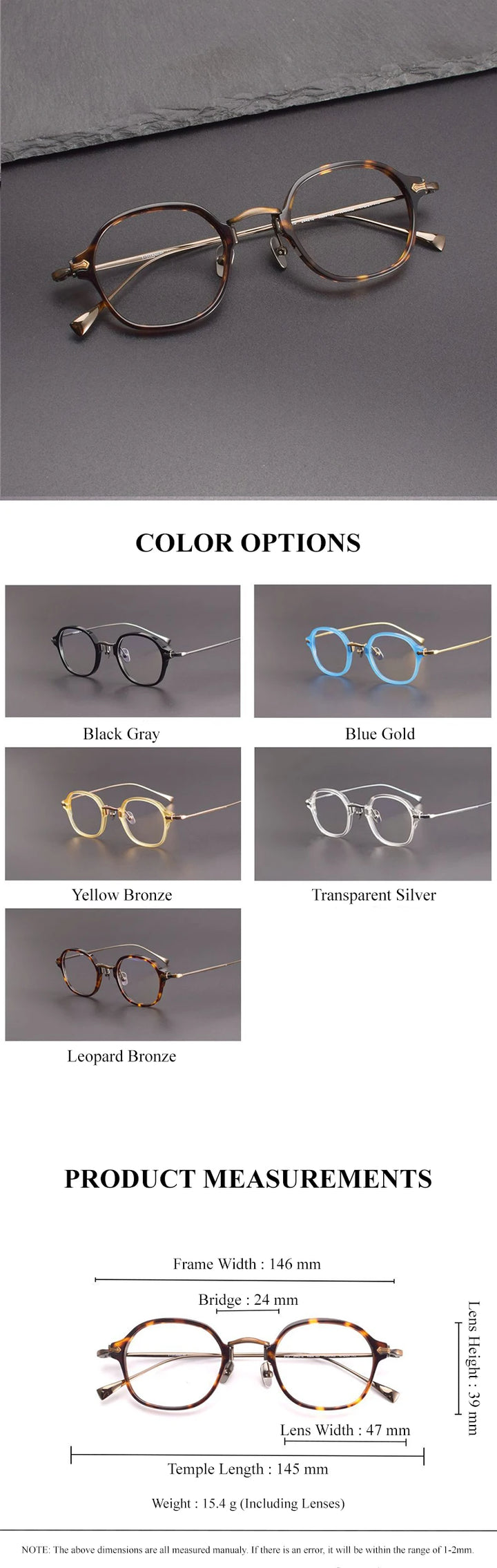 Chashma Unisex Full Rim Flat Top Round Acetate Titanium Eyeglasses 183 Full Rim Chashma